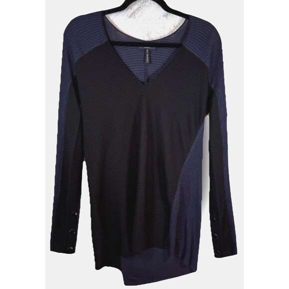 RAG‎ & BONE Sweater Top S Blue Black Extra Fine Merino Wool Knit Colorblock - Picture 1 of 10